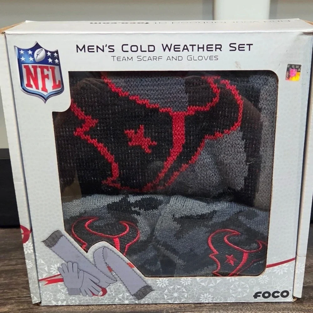 FOCO NFL Houston Texans Cold Weather Set Mens OS Grey New Scarf and Gloves 2pc